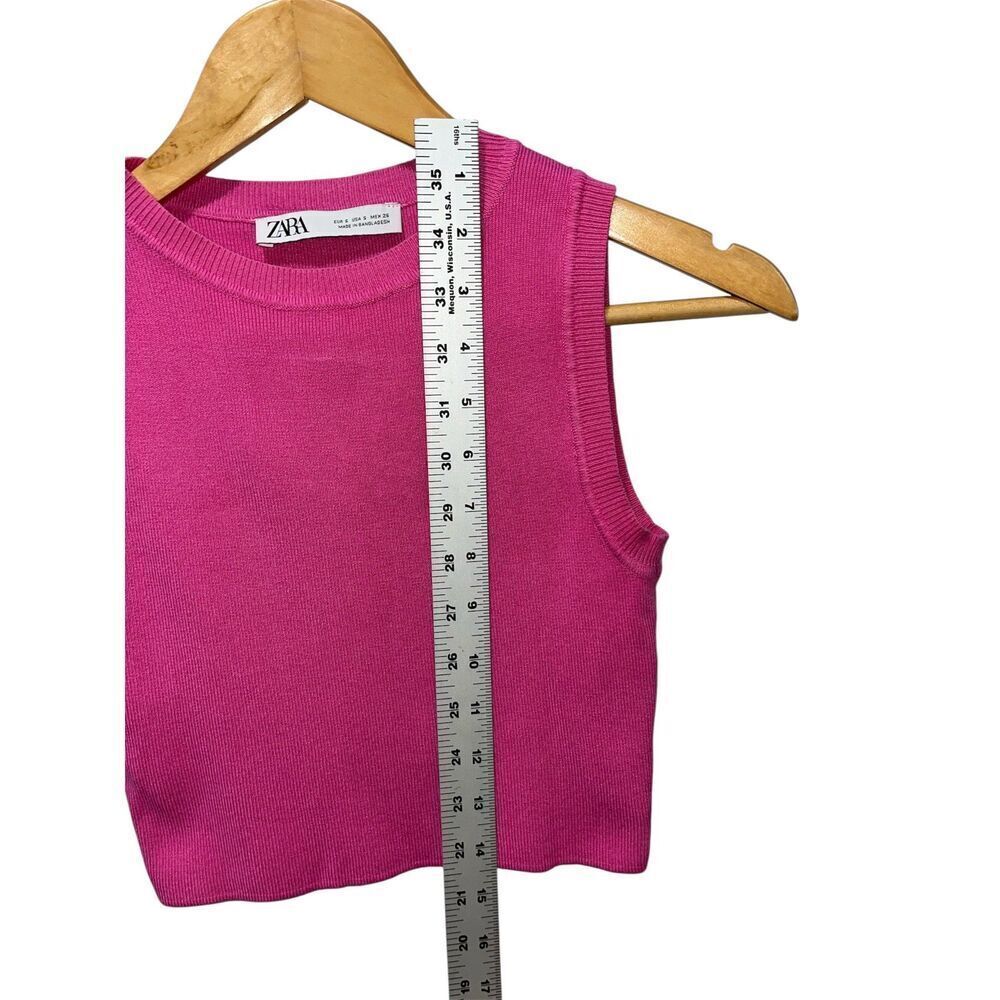 Zara Pink Sleeveless Cropped Knit Round Neck Top Size Small Summer - Picture 6 of 6